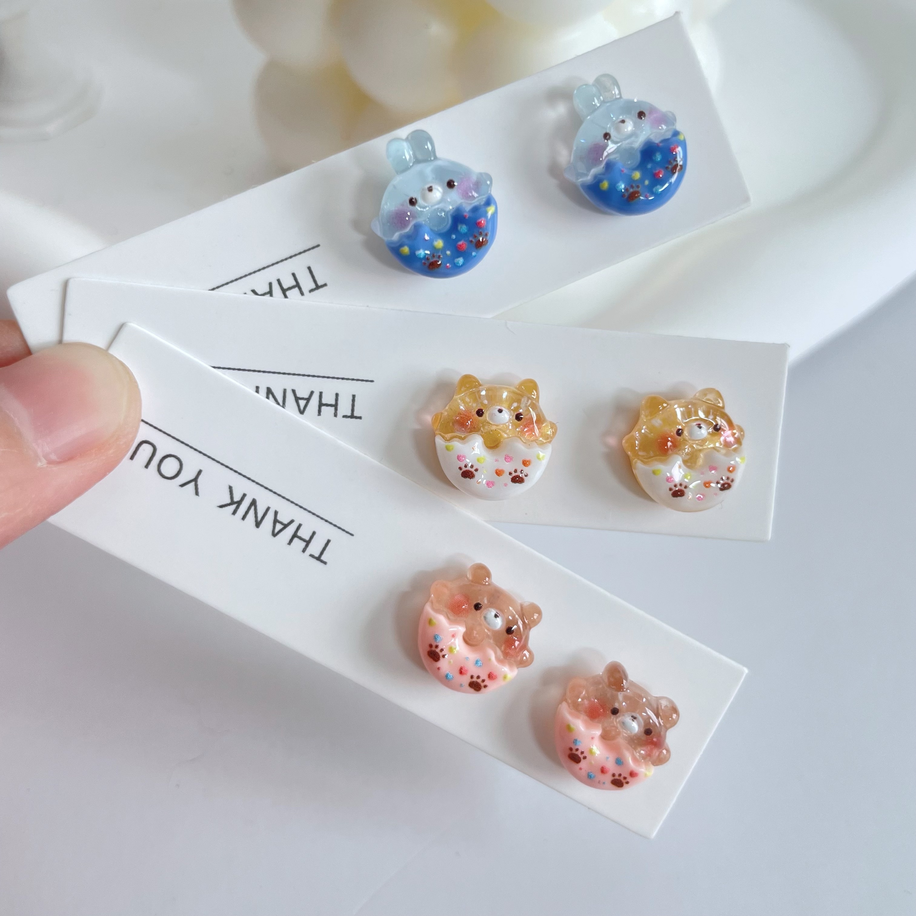 Set of 6 Animal & Patterned Resin Stud Earrings